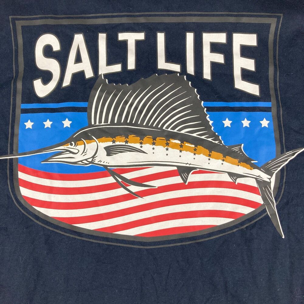 Salt Life Mens Large Live Salty Sailfish American Flag Fishing T Shirt NWT